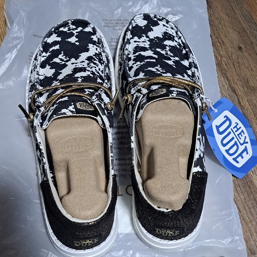 Hey Dude Women's Black and White Patterned Moccasins